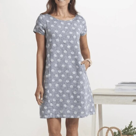 Habitat Dresses & Skirts - Habitat 100% Linen Gray and White Polka Dot Linen Shift Mini Dress Sz M